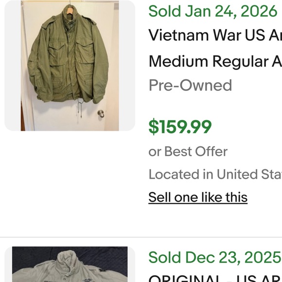 Men's Green Military Style Jacket 1972 Vietnam era men’s smal jacket - Picture 5 of 5